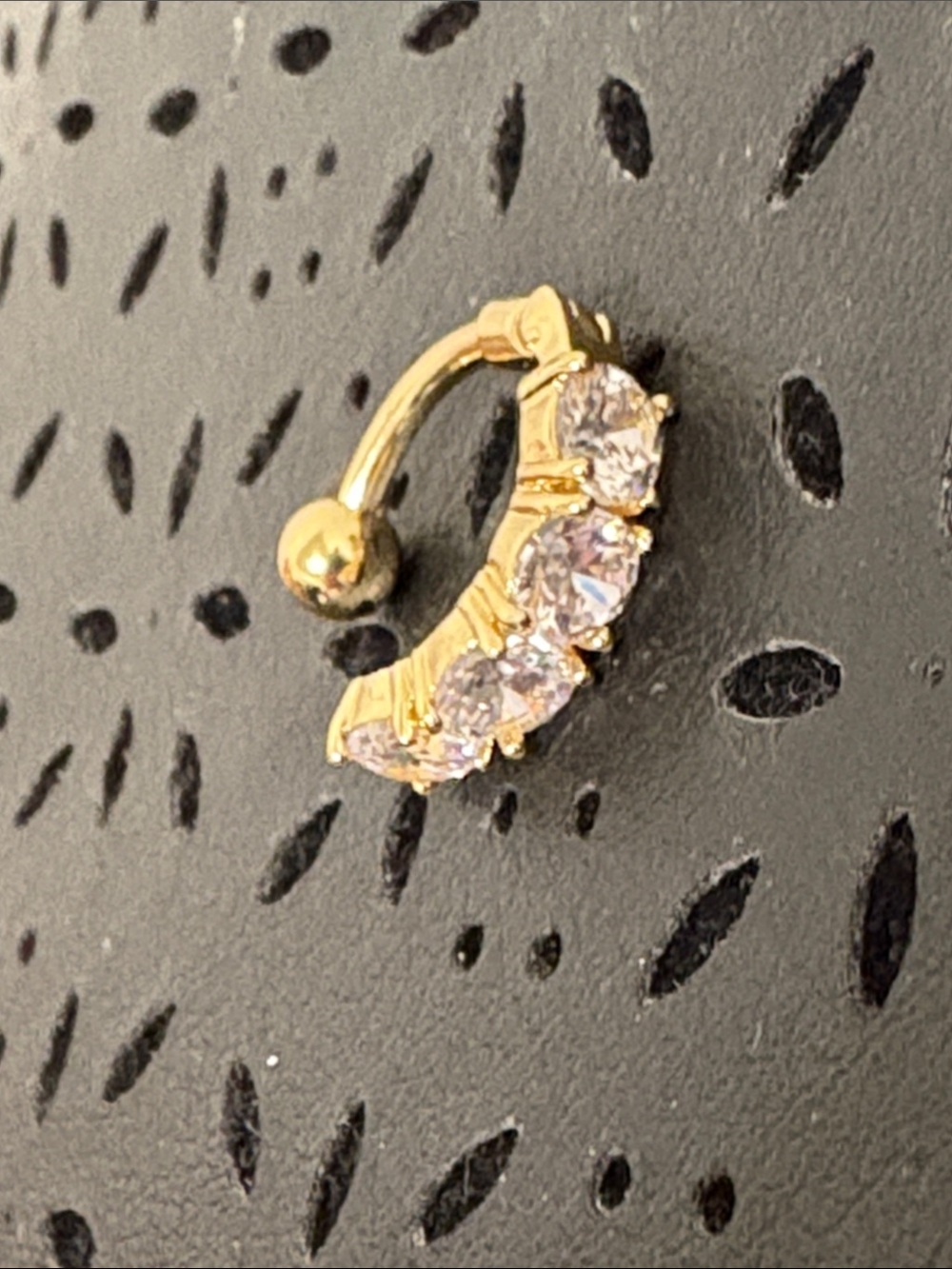 Gold Plated CZ Curved Belly Button Ring- Sparkling Clear Stones